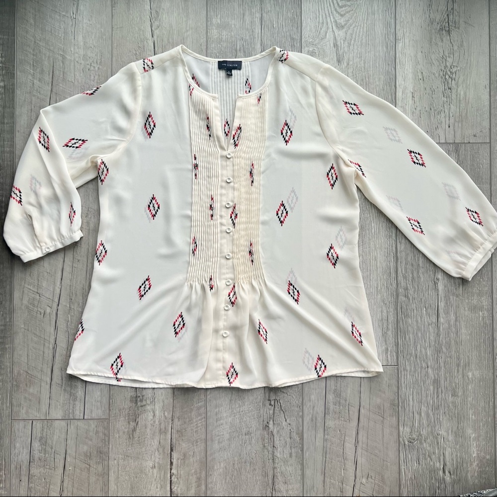 The Limited Diamond Aztec Pleated Button Down Blouse | Size: S - Picture 3 of 10